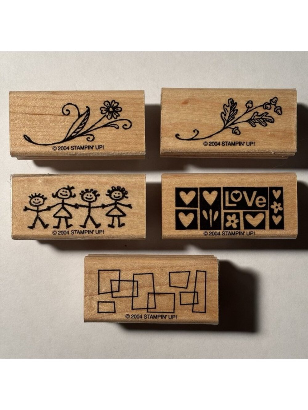 Stampin Up Rubber Stamp Lot Set of 5 Floral Flower Leaves Kids Love Square Heart